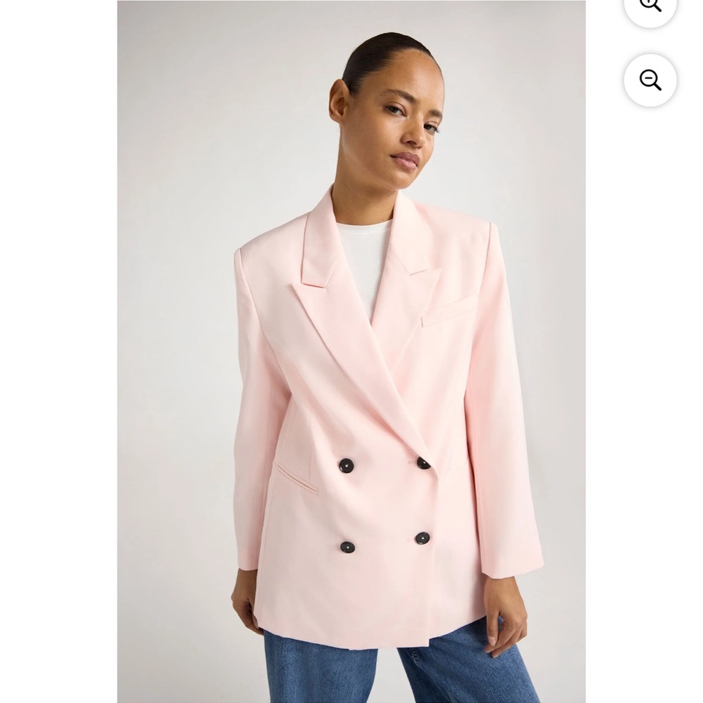 Scoop NYC Double-Breasted Pale Pink Blazer